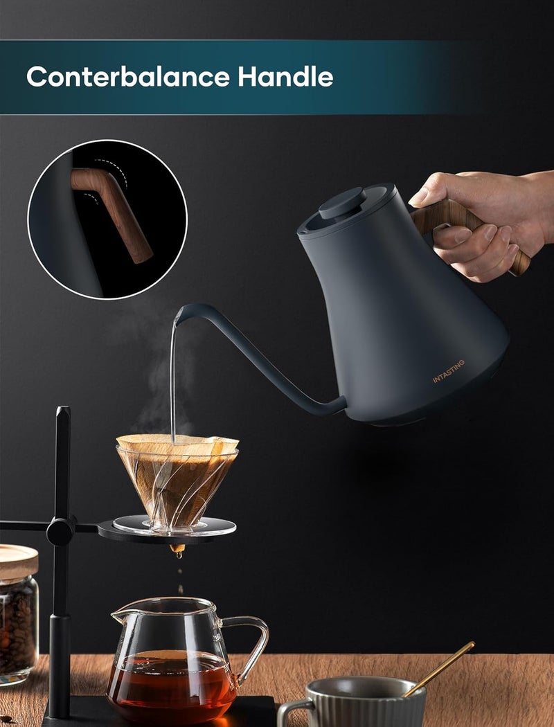 intasting Electric Kettles, Gooseneck Electric Kettle, ±1℉ Temperature Control, Stainless Steel Inner, Quick Heating, for Pour Over Coffee, Brew Tea, Boil Hot Water, 0.9L Navy Blue - Image 5